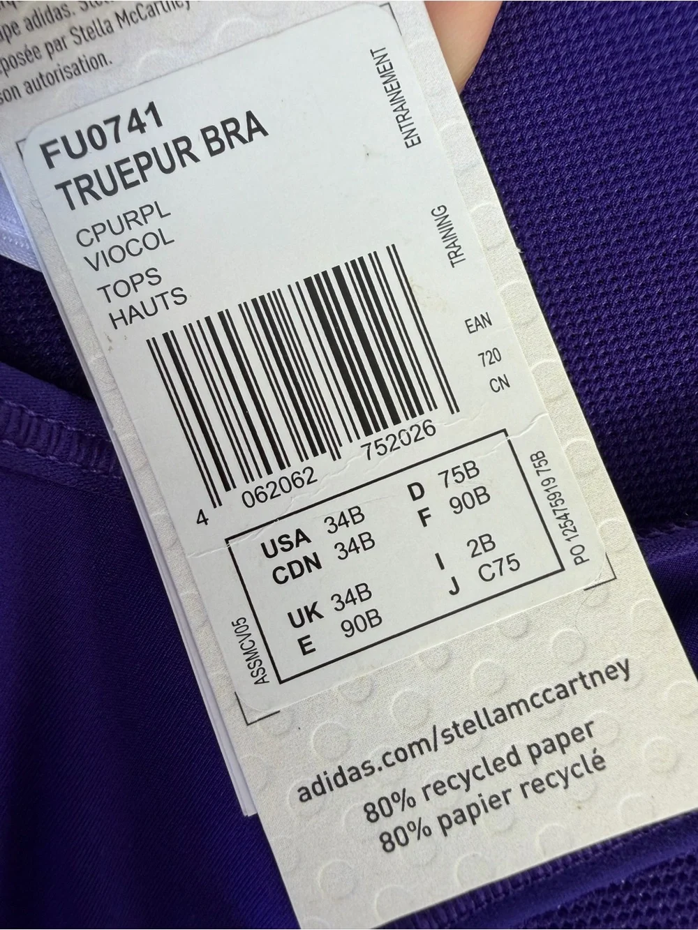Stella McCartney Purple Sports Bra